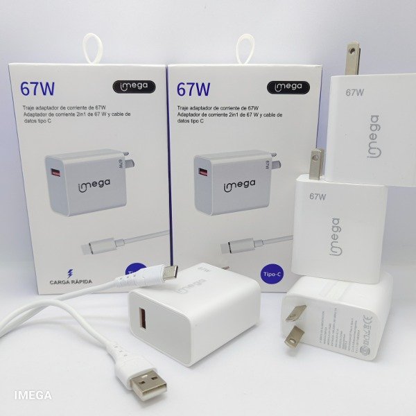 IMEGA CARGADOR USB 67W CARGA RAPIDA + CABLE USB TIPO C 1MT