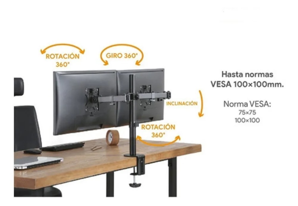 NETMAK NM-ST18 SOPORTE DOBLE MONITOR 10&quot; A 30&quot; MOVIL AGARRE C