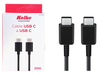 [8669] KOLKE CABLE USB TIPO C M A USB TIPO C MACHO LARGO 1M 20W - EN CAJA NEGRO