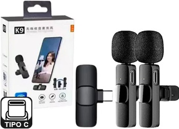 [8730] MICROFONO K9 LAVALIER USB X2 UNIDADES SOLO TELEFONOS USB TIPO C BLUETOOTH ENTREVISTAS PERIODIOSMO AIRE LIBRE ANDROID  TP-18794