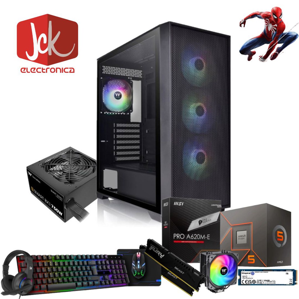 PC GAMER ARMADA AM5 RYZEN 5 8500G MOTHER A620M-E 32GB RAM M.2 1TB COOLERS RGB FUENTE 750W 80+ BRONZE + COMBO 4 EN 1 + JOYSTICK + SISTEMA Y JUEGOS!