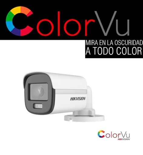 [3408] HIKVISION BULLET PLASTICO COLOR VU 2CE10DF0T-PF PLASTICA 1080P 2.8MM IP67 EXTERIOR COLOR DIA Y NOCHE 24HS