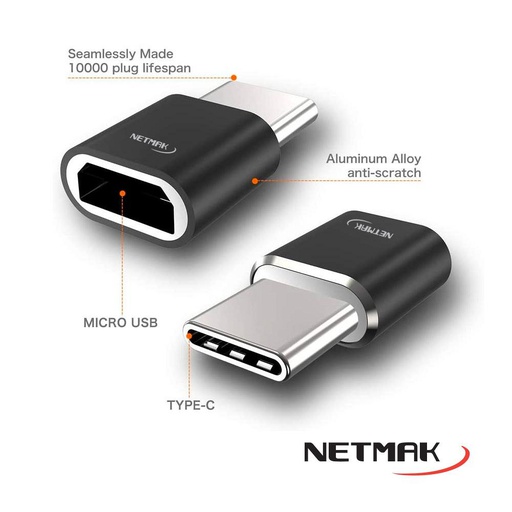 [6095] NETMAK NM-C103 ADAPTADOR TIPO C MACHO A MICRO USB HEMBRA