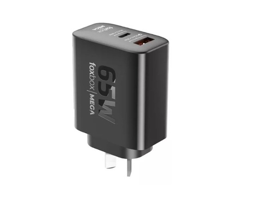 [8312] FOXBOX CARGADOR MEGA 65W SIN CABLE 2 PUERTOS USB 20W Y TIPO C 65W NOTEBOOK