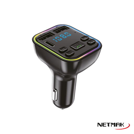 [8877] NETMAK TRANSMISOR FM BT CON PUERTO TIPO C Y USB NM-CAR38
