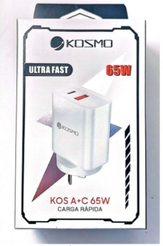 [9207] KOSMO CARGADOR TURBO PD 65W ULTA FAST A+C 2 SALIDAS USB Y TIPO C - CARGA RAPIDA