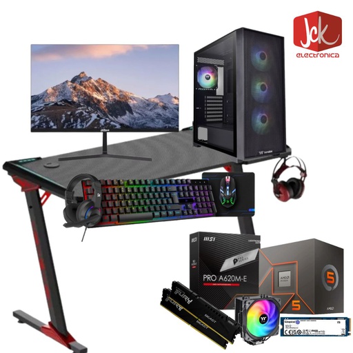 [9860] PC GAMER ARMADA AM5 RYZEN 5 8500G MOTHER A620M-E 32GB RAM M.2 1TB COOLERS RGB FUENTE 750W 80+ BRONZE + COMBO 4 EN 1 + JOYSTICK + MONITOR + ESCRITORIO GAMER + SISTEMA Y JUEGOS!