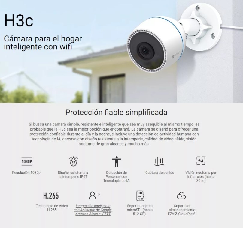 COMBO EZVIZ EXTERIOR SEGURIDAD H3C H265 FULL HD X 2